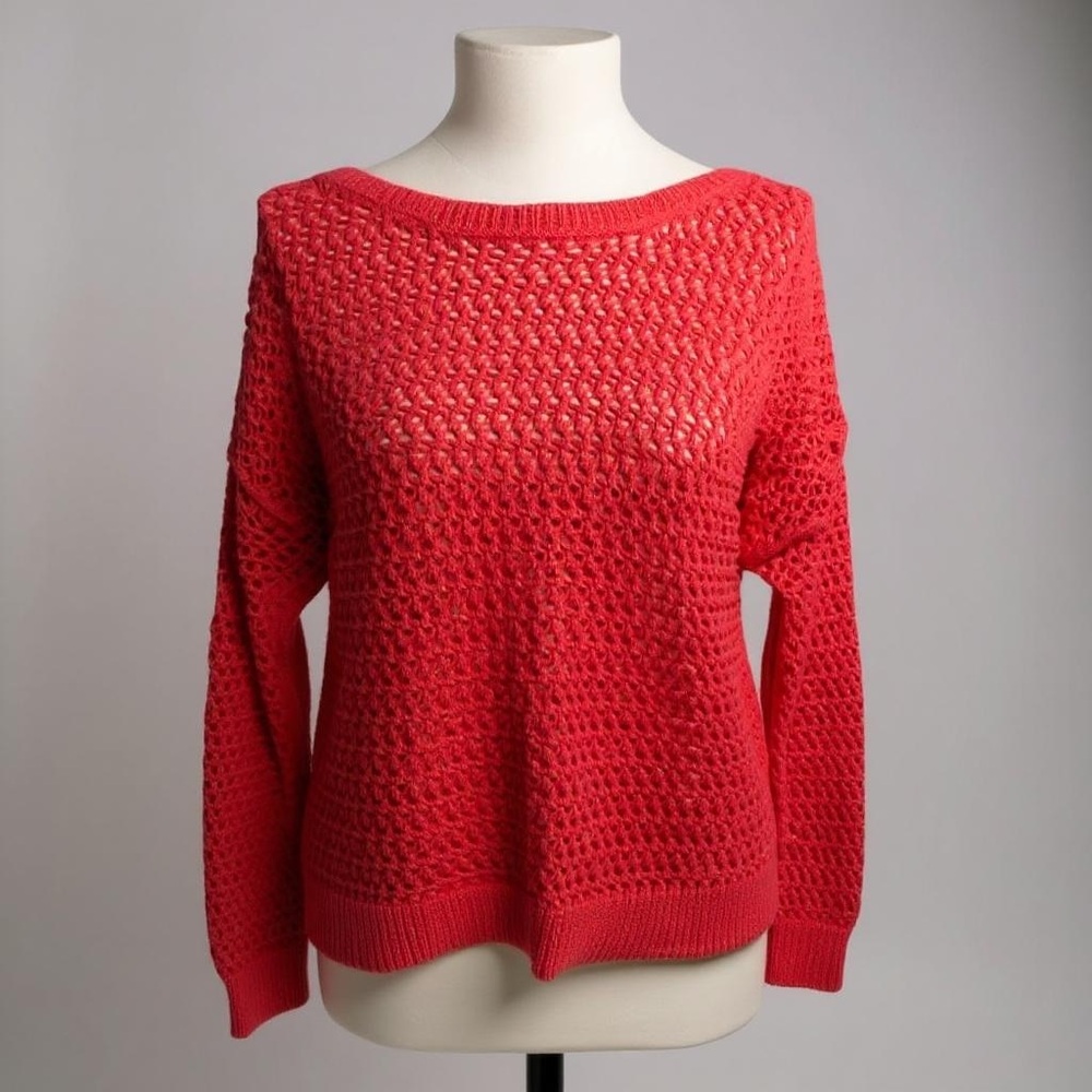 Victoria's Secret Coral Sweater Sz Small Crochet Knit Open Back Coral Color